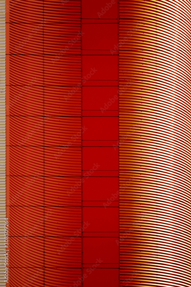 Poster reworked photo of panels and corrugation metal structure. modern architecture with checkered tile el