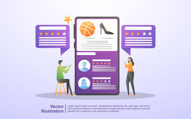 Feed back concept. Customer review, Client Testimonials, consumer or customer review evaluation, satisfaction level and critic. Can use for web landing page, banner, mobile app. Vector Illustration