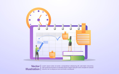 schedule and planning concept, personal study plan creation, business time planning, events and news, reminder and schedule. Can use for web landing page, banner, mobile app. Flat design vector