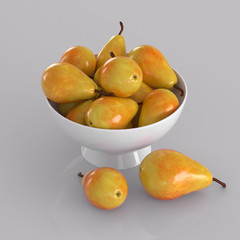 Ripe pears in a round white vase on an isolated background 3d rendering