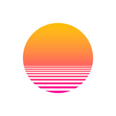 Isolated sunset gradient on white background. Vector illustration of sun in retro 80s and 90s style. EPS 10