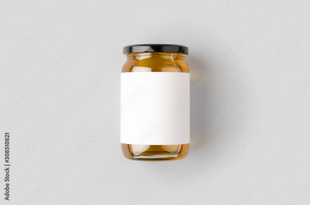 Wall mural Honey jar mockup with blank label.