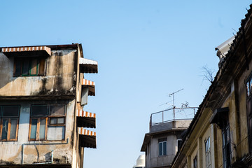 old building and. Blue sky