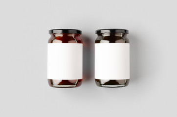 Honey jars mockup with blank label. Two different colors.