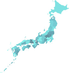 Blue hexagon Japan map on white background. Vector illustration.