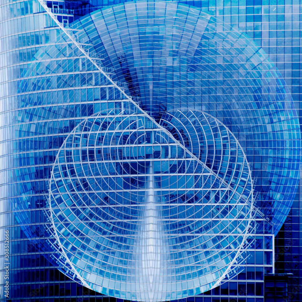 Poster abstract modern architecture with glass wall, ceiling or roof resembling artificial intelligence. ab