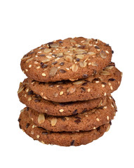 oatmeal cookies with sunflower seeds and sesame isolate on white