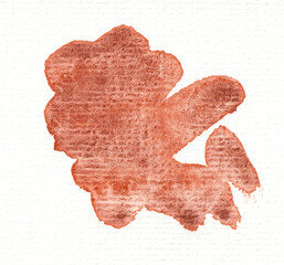 Abstract hand drawn watercolor stain. Paint brush strokes. Copper texture template for banner, background
