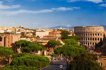 Fototapeta na wymiar Top view of Rome and the Colosseum, Italy