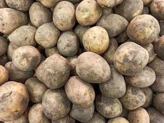Potatoes on the counter. Potato texture. Background.