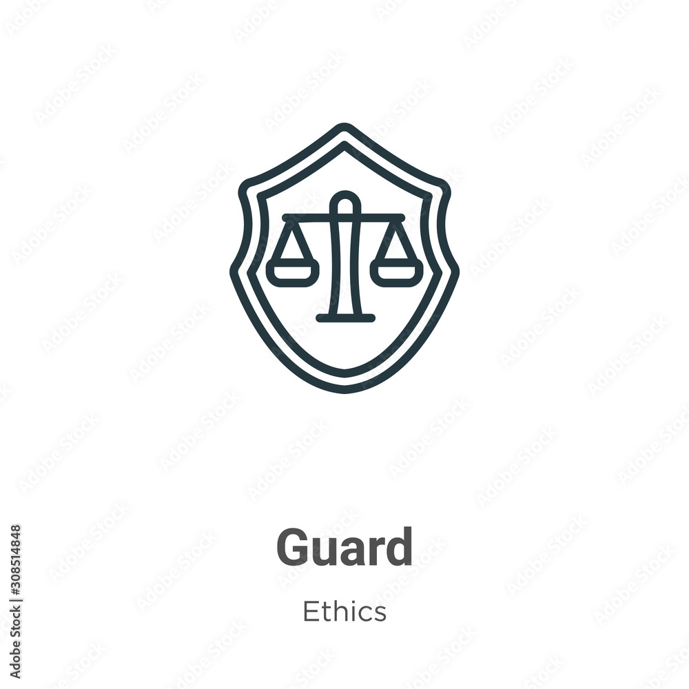 Poster guard outline vector icon. thin line black guard icon, flat vector simple element illustration from 