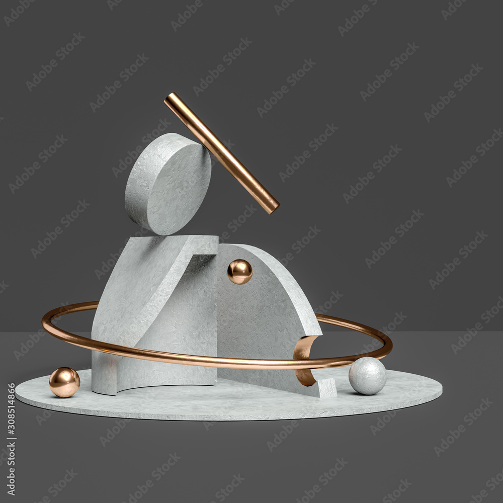 Aufkleber abstract geometric shapes composition white stone texture and gold elements isolated on black backgr