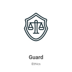 Guard outline vector icon. Thin line black guard icon, flat vector simple element illustration from editable ethics concept isolated on white background