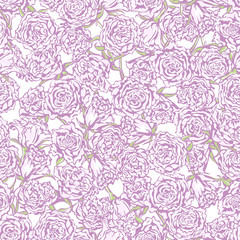 Fototapeta na wymiar Seamless pattern flowers, flowering roses bloom on white background