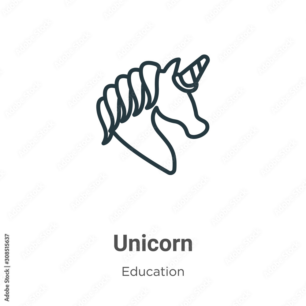 Poster unicorn outline vector icon. thin line black unicorn icon, flat vector simple element illustration f