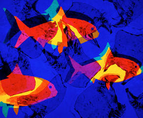 fish and plastic bags digital illustration