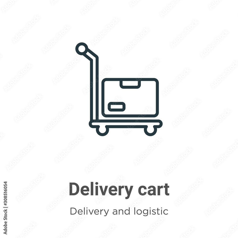 Poster delivery cart outline vector icon. thin line black delivery cart icon, flat vector simple element il