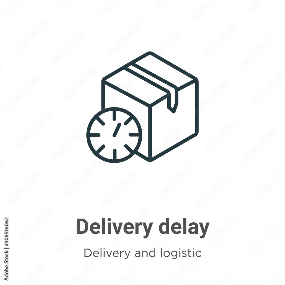 Poster delivery delay outline vector icon. thin line black delivery delay icon, flat vector simple element 