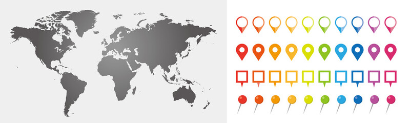 Fototapeta premium 世界地図 ビジネス マップ ピンとマーカーのセット