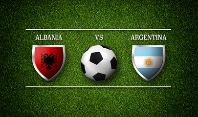 Football Match schedule, Albania vs Argentina, flags of countries and soccer ball - 3D rendering