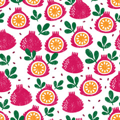Seamless pattern with fruits. Stamp textured. Great for fabric, textile, wrapping paper. Vector Illustration