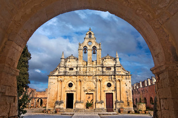 Fototapeta premium CRETE ISLAND, GREECE. The main church of Arkadi Monastery, symbol of the struggle of Cretans against the Ottoman Empire , Rethymno prefecture.