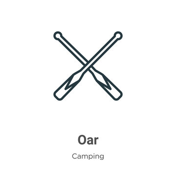 Oar outline vector icon. Thin line black oar icon, flat vector simple element illustration from editable camping concept isolated on white background