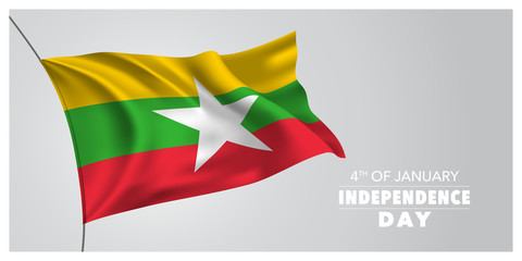 Myanmar independence day greeting card, banner, horizontal vector illustration