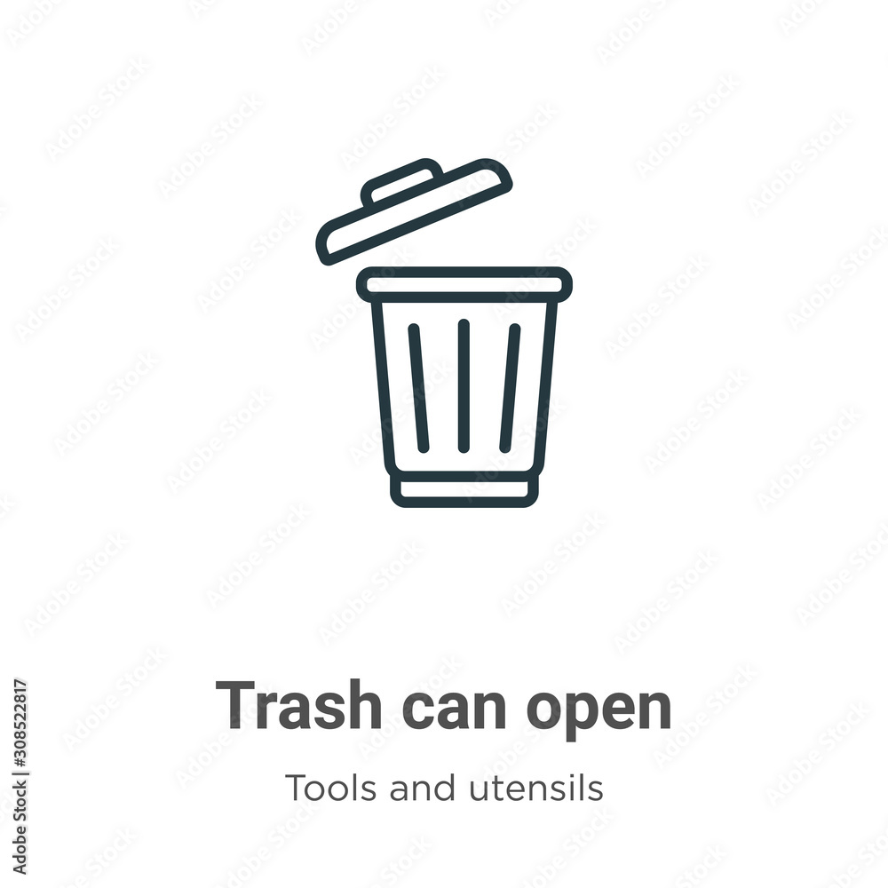 Poster trash can open outline vector icon. thin line black trash can open icon, flat vector simple element 