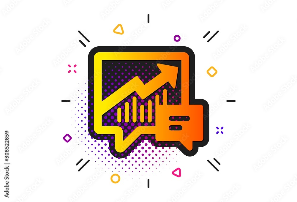 Poster report graph or sales growth sign in speech bubble. halftone circles pattern. chart icon. analysis a