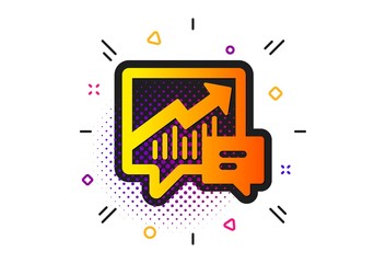 Report graph or Sales growth sign in speech bubble. Halftone circles pattern. Chart icon. Analysis and Statistics data symbol. Classic flat accounting icon. Vector