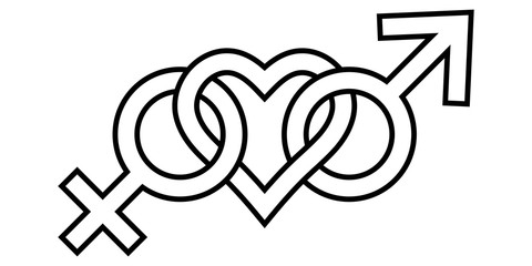 Obraz premium Sign symbol of love for man and woman gender icons connected heart, vector LGBT Prime sign symbol of bisexuality and love