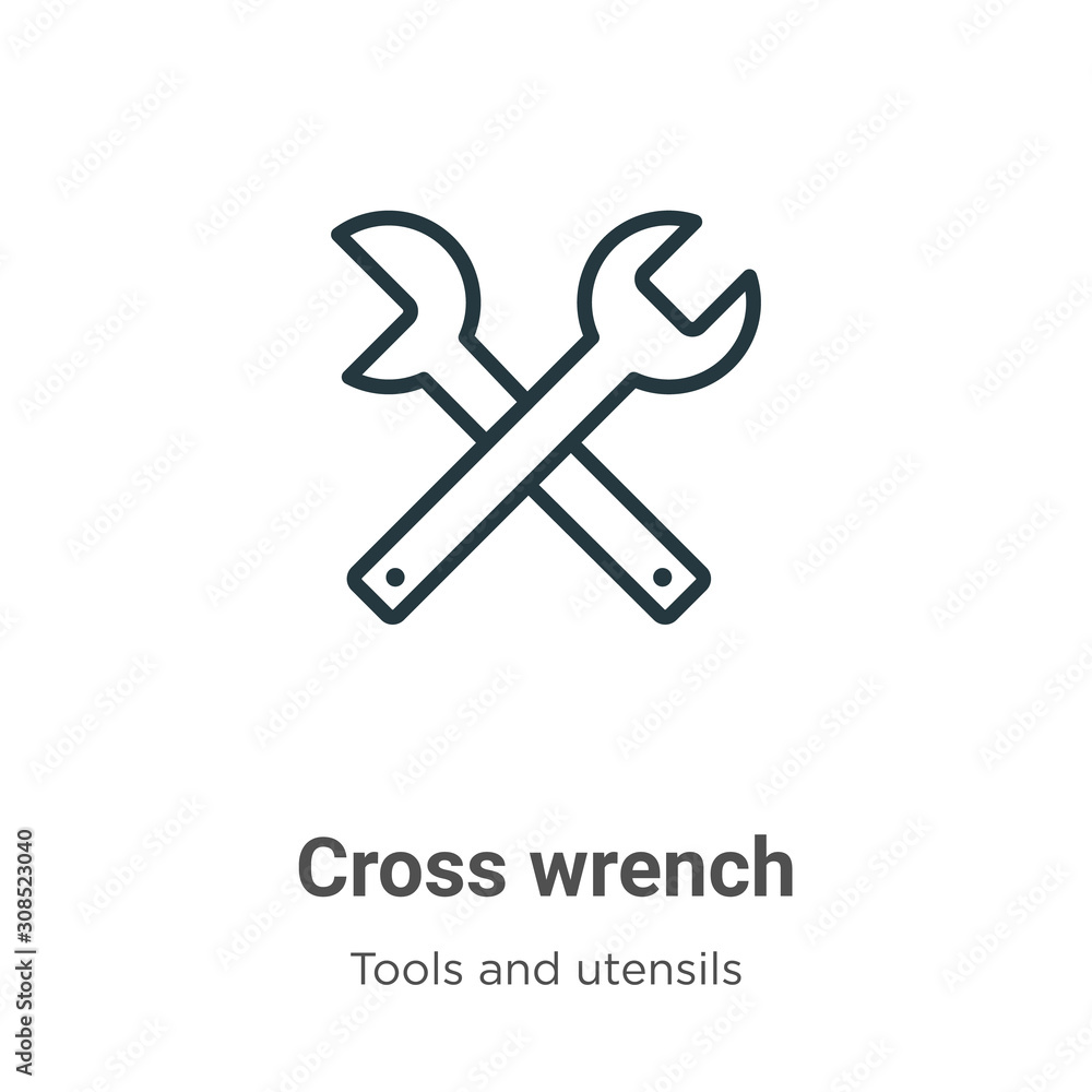 Poster cross wrench outline vector icon. thin line black cross wrench icon, flat vector simple element illu