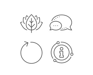 Loop arrow line icon. Chat bubble, info sign elements. Refresh Arrowhead symbol. Navigation pointer sign. Linear loop outline icon. Information bubble. Vector