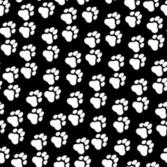 Ink hand drawn seamless pattern with dog paws traces