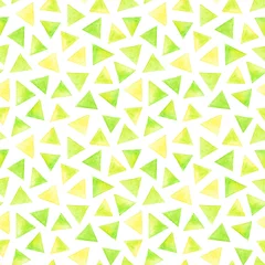 Acrylglas Duschewand mit Foto Dreieck Aquarell gelbes und grünes Dreieck abstraktes nahtloses Muster