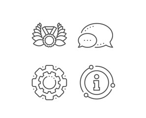 Laurel wreath line icon. Chat bubble, info sign elements. Winner medal symbol. Prize award sign. Linear laureate medal outline icon. Information bubble. Vector