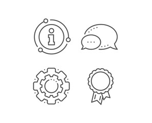Success line icon. Chat bubble, info sign elements. Winner medal sign. Award reward symbol. Glory or Honor. Linear success outline icon. Information bubble. Vector