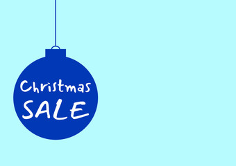 Christmas sale ball in trendy classic blue 2020 color on the blue background with copy space. Special offer simple vector tag. New year holiday banner template. Shop market poster design.