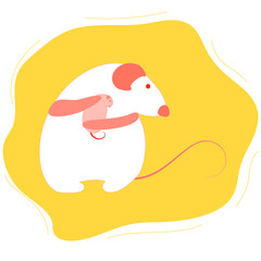 The white mouse carefully holds in the arms her little child
