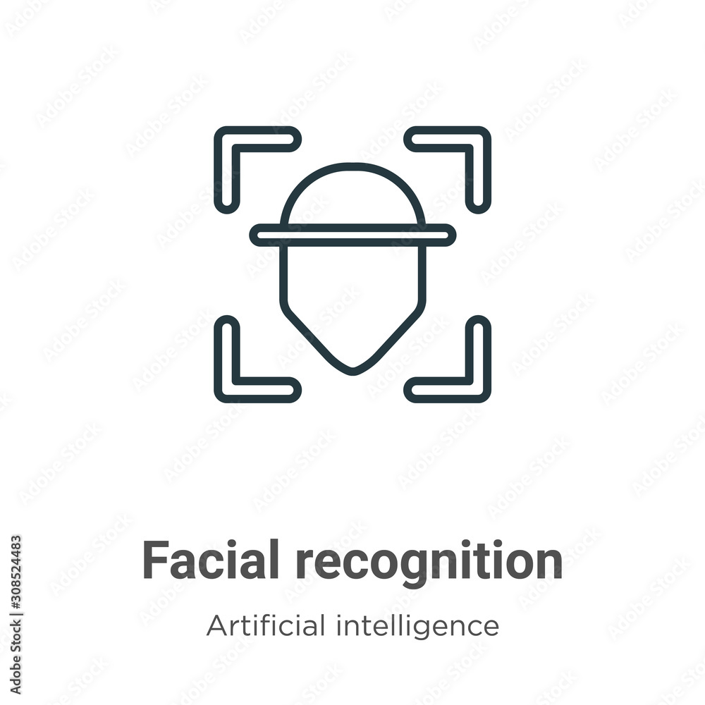 Poster facial recognition outline vector icon. thin line black facial recognition icon, flat vector simple 