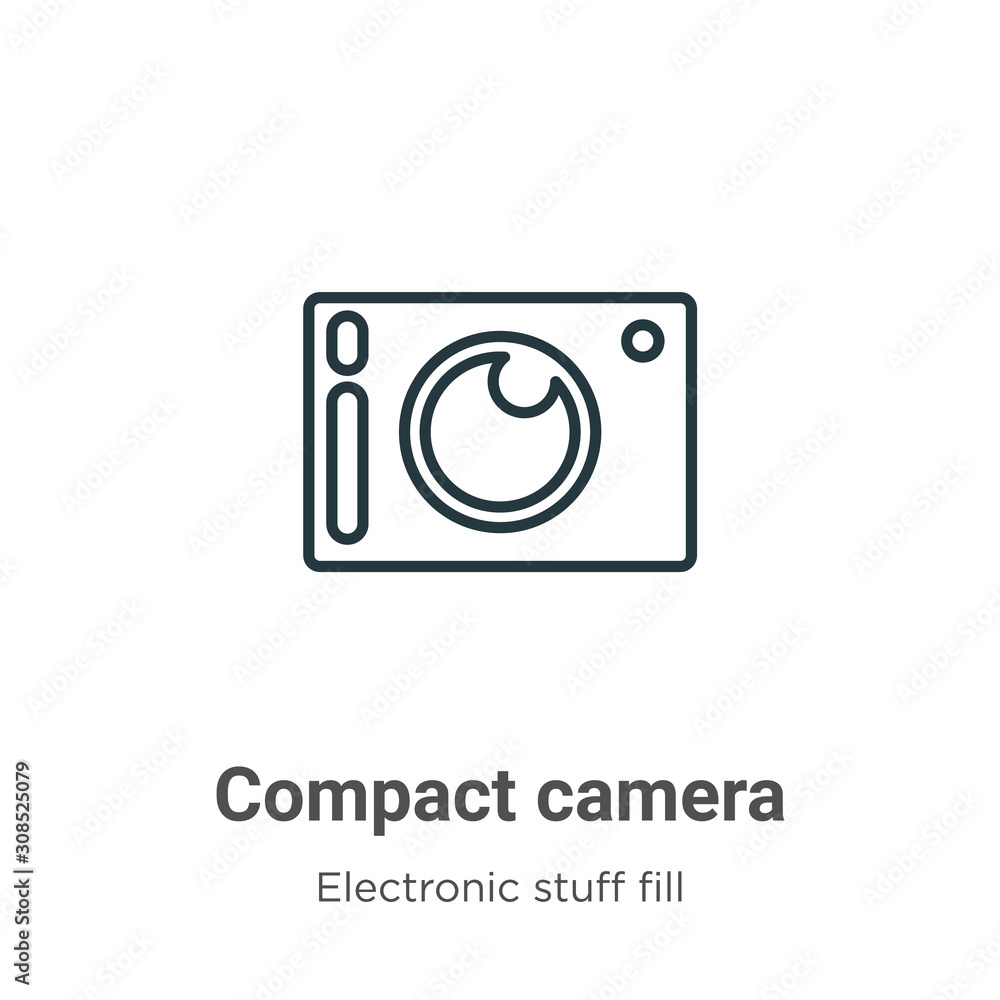 Poster compact camera outline vector icon. thin line black compact camera icon, flat vector simple element 
