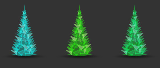 Fototapeta na wymiar Christmas tree made of triangles on a dark gray background. Set of Christmas trees. Vector illustration
