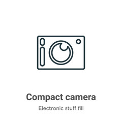 Compact camera outline vector icon. Thin line black compact camera icon, flat vector simple element illustration from editable electronic stuff fill concept isolated on white background