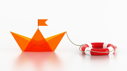 Paper boat and lifebuoy. 3d render