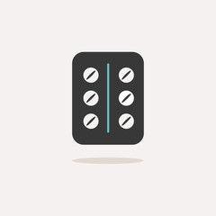 Pack of pills. Icon with shadow on a beige background. Pharmacy vector illustration