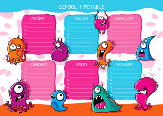 School timetable funny monsters