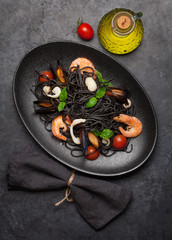 Black seafood spaghetti pasta