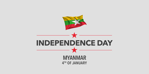 Myanmar independence day greeting card, banner, vector illustration