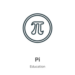 Pi outline vector icon. Thin line black pi icon, flat vector simple element illustration from editable education concept isolated on white background